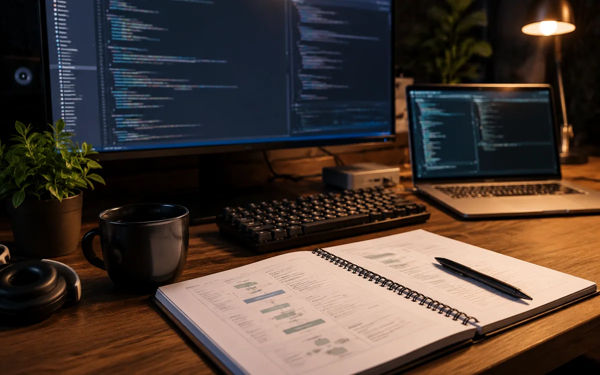 Developer desk with API documentation and integration tools