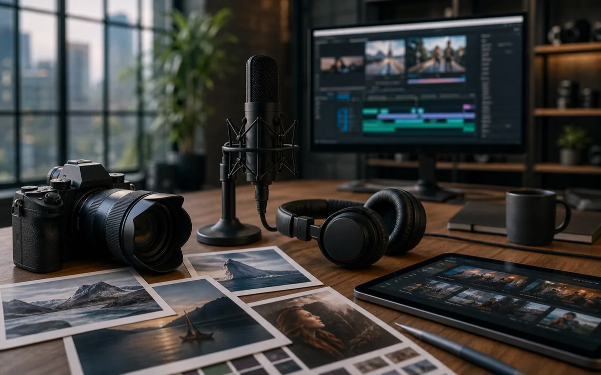 Studio setup for image video and audio product workflows